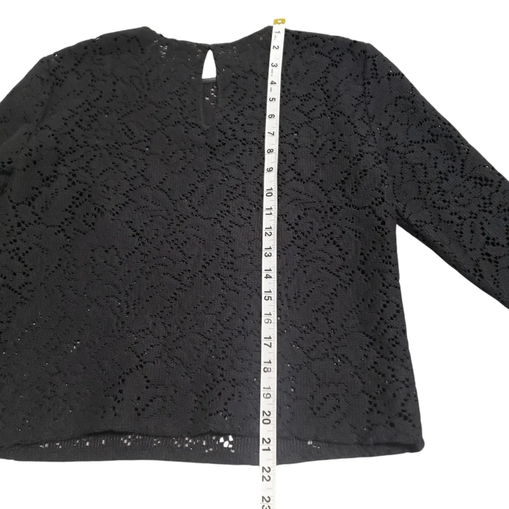 Zara Woman Black Crochet Knit Lace Top  Medium Bell Sleeve Whimsigoth Boho Witch